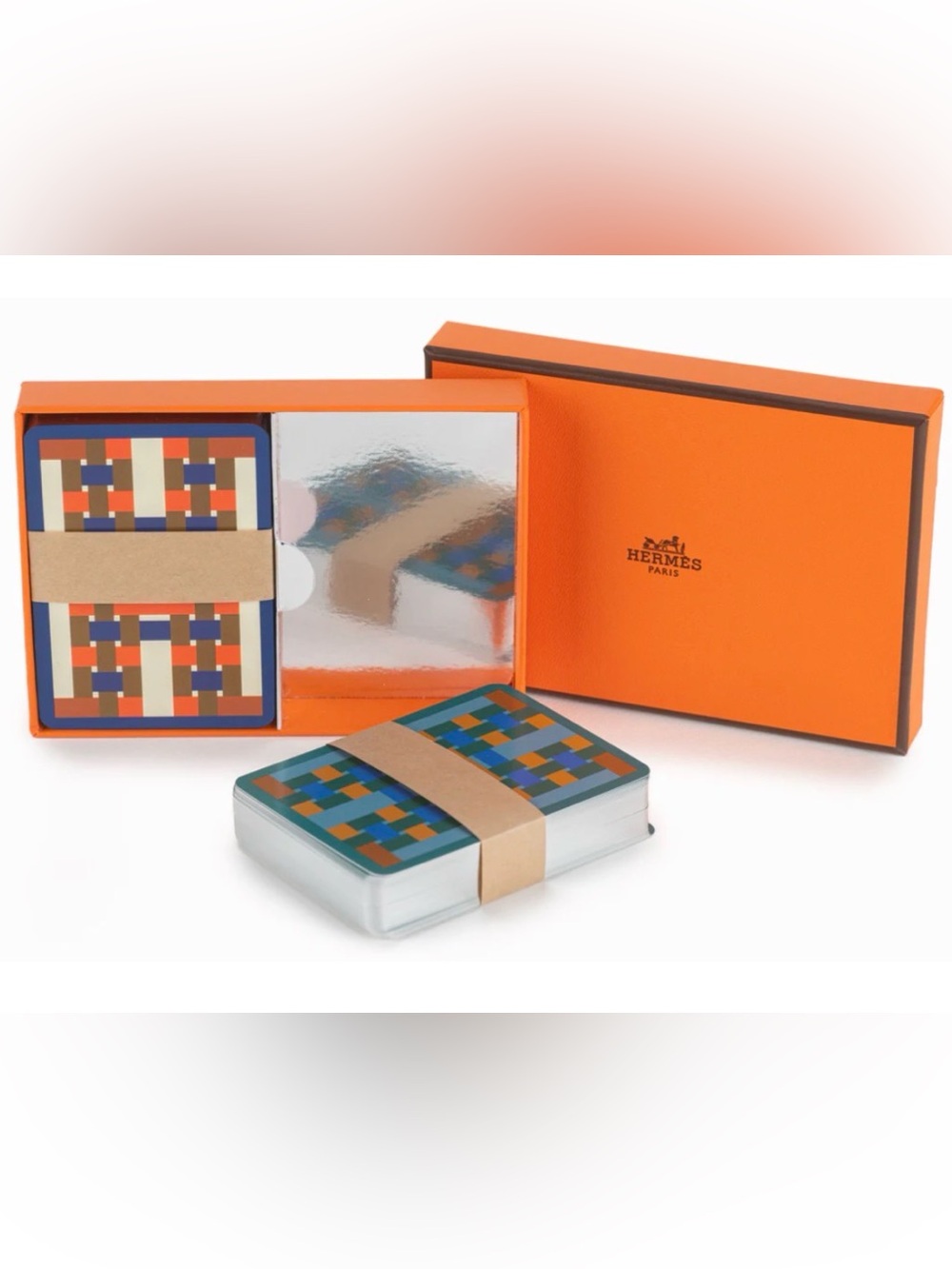 Hermès “H” Tissage Orange Gift Boxed Playing Cards - New